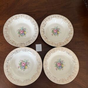 Set of 4 Vtg. Limoges Triumph Rosalie Floral & 22k Gold Filigree Rim 8” Bowl #3
